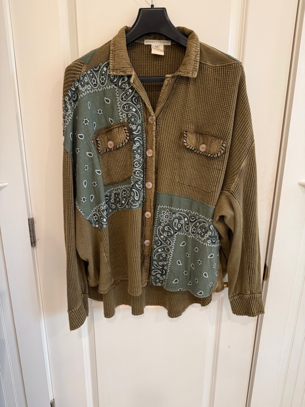 Free People x Tricia Fix RARE Waffle-Knit Bandana Collage Top